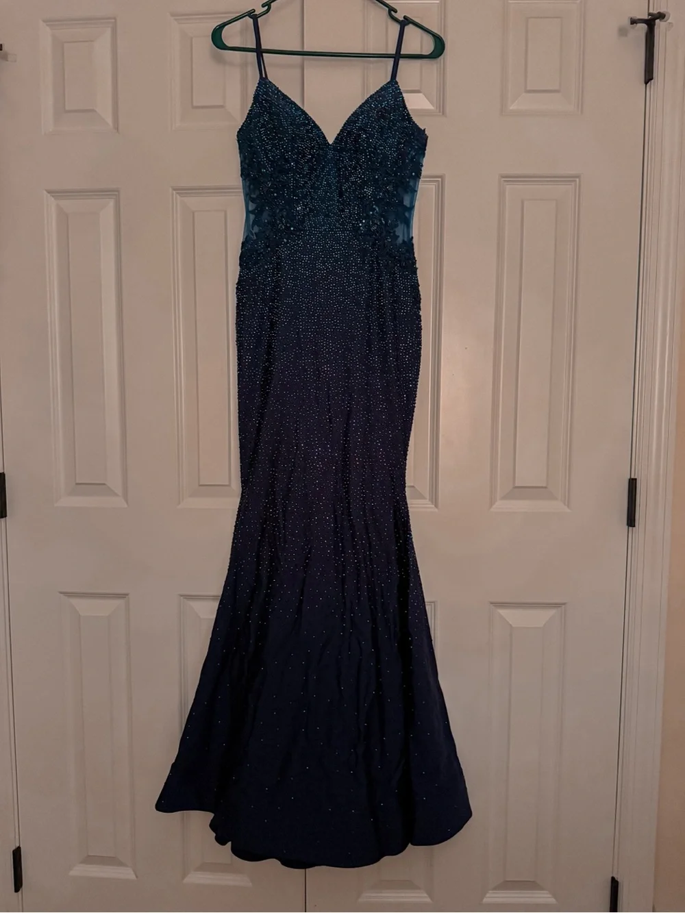 Sherri Hill | Dresses | Sherri Hill 567 Navy Beaded Spaghetti Strap Prom  Dress | Poshmark